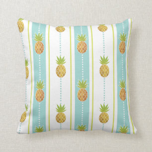 Glittery Pattern Tropical Pineapples & Stripes Throw Pillow