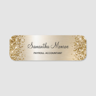 Glittery Pearl Gold Glam Name Tag