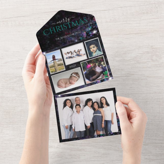 Glittery Personalized family photos Christmas card (Tearaway)