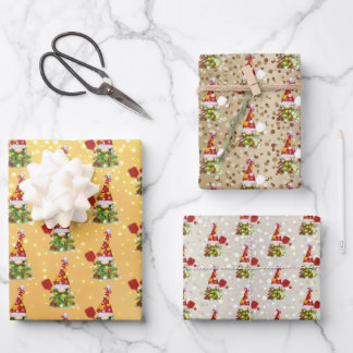 Glittery Pickleball Christmas Gnomes Wrapping Paper Sheet