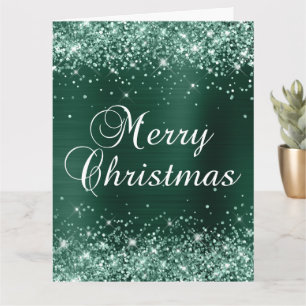 Glittery Pine Green Foil Big Merry Christmas Card