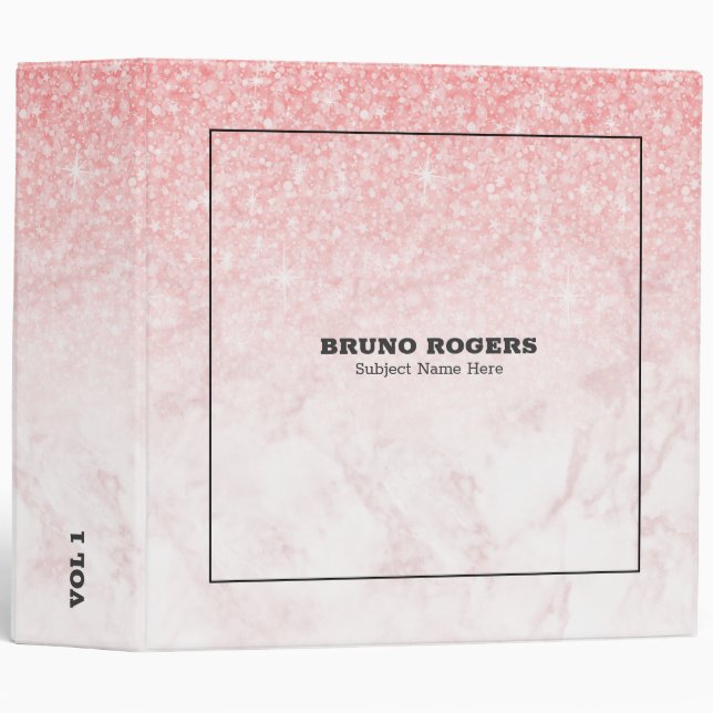 Glittery pink and rose-gold marble ombre binder (Front/Spine)