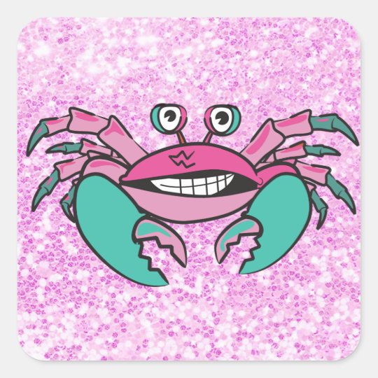 Glittery Pink and Teal Crab Sticker