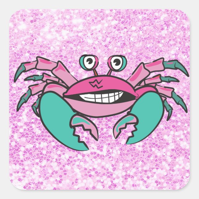 Glittery Pink and Teal Crab Sticker (Front)