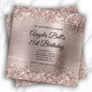 Glittery Pink Champagne Faux Foil Fancy Monogram Invitation