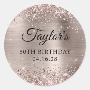 Glittery Pink Champagne Foil 80th Birthday Classic Round Sticker
