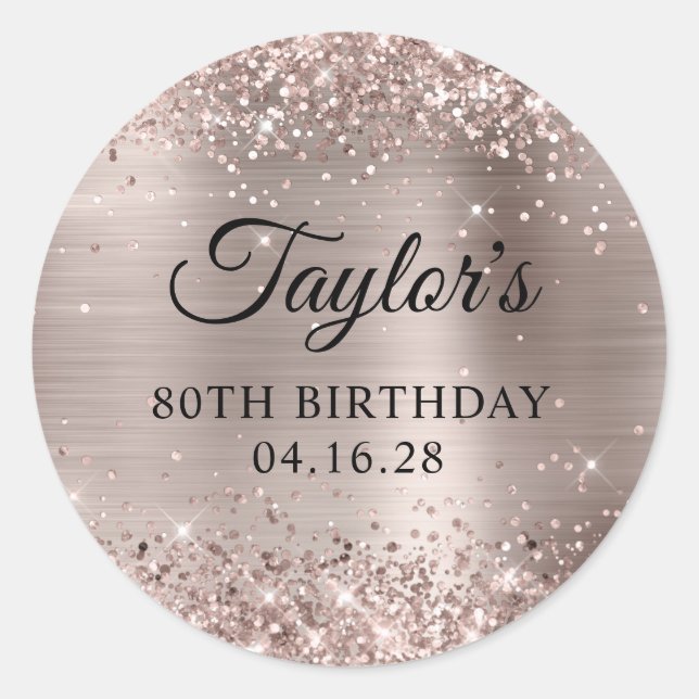 Glittery Pink Champagne Foil 80th Birthday Classic Round Sticker (Front)
