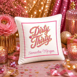 Glittery Pink Gold Confetti Dirty Thirty Pillow