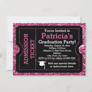 Glittery Pink Graduation Party Billet Invitation