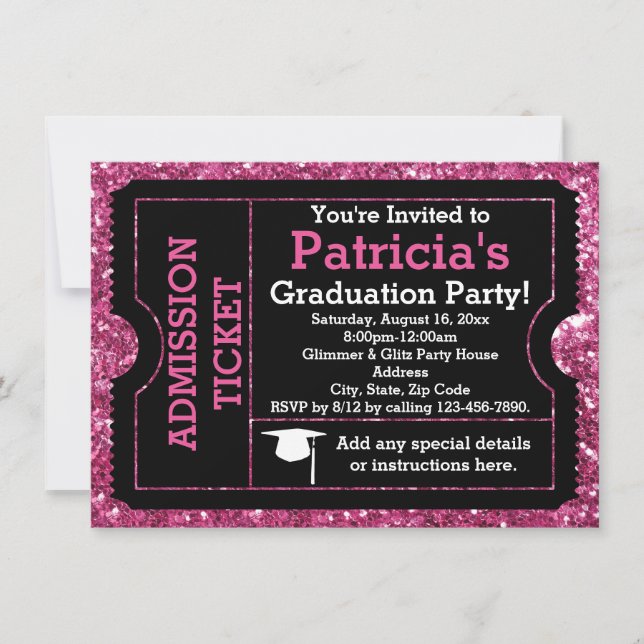Glittery Pink Graduation Party Billet Invitation (Devant)