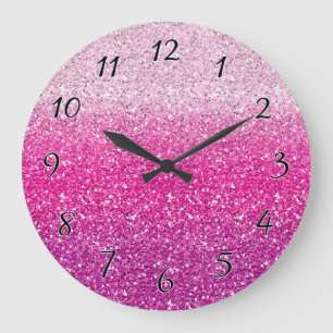 Glittery Pink Ombre Large Clock