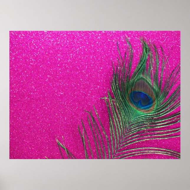 Glittery Pink Peacock Feather Poster (Front)