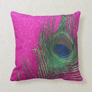 Glittery Pink Peacock Feather Still Life Throw Pillow
