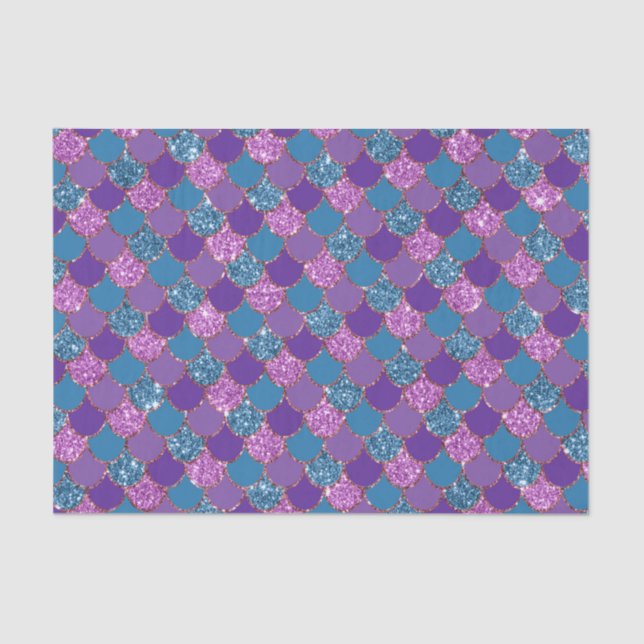 Glittery pink purple and blue mermaid scales tissue paper (Front)