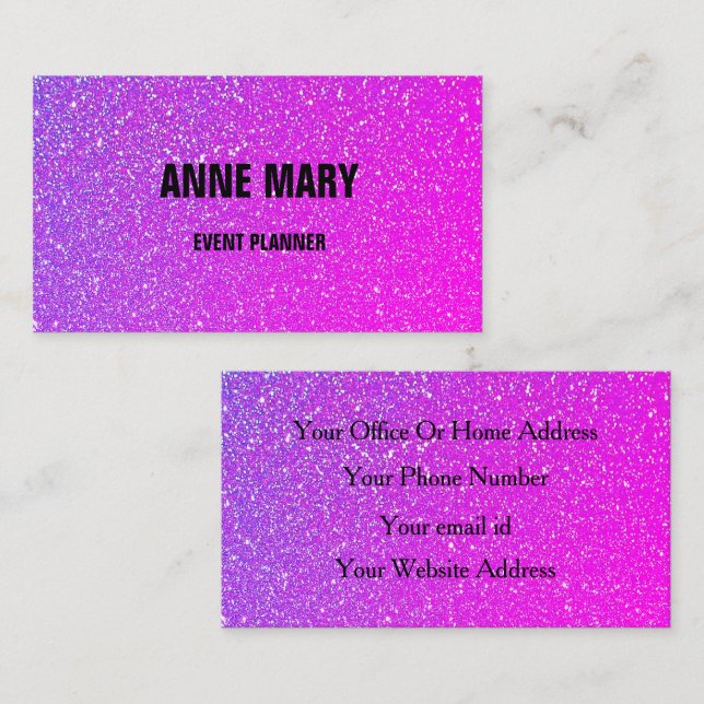 Glittery Pink Purple Ombre Wedding Event Planner Business Card (Front/Back)
