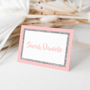 Glittery Pink & Silver Merci Carte Note