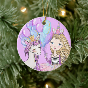 Glittery Pink Unicorn Girls Birthday Ceramic Ornam Ceramic Ornament