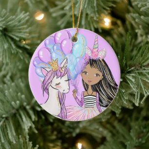 Glittery Pink Unicorn Girls Birthday Ceramic Ornam Ceramic Ornament