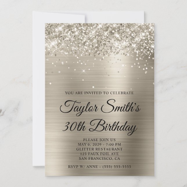 Glittery Platinum 30th Birthday Invitation (Front)