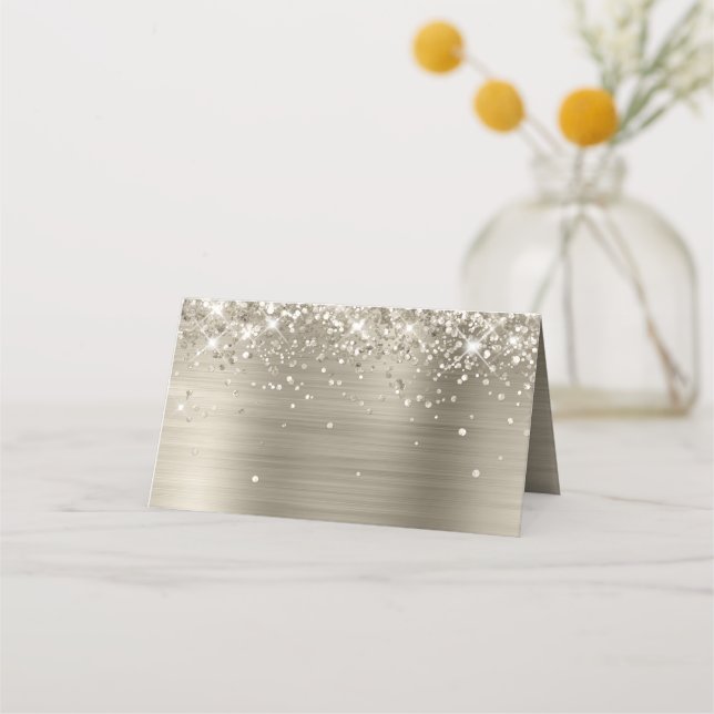 Glittery Platinum Foil Blank Place Card (Front)