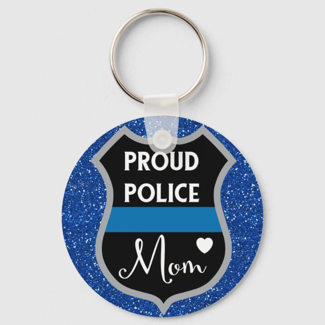 Glittery Proud Police Mom LEO Support Keychain (Front)