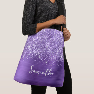 Glittery Purple Amethyst Glam Name Crossbody Bag