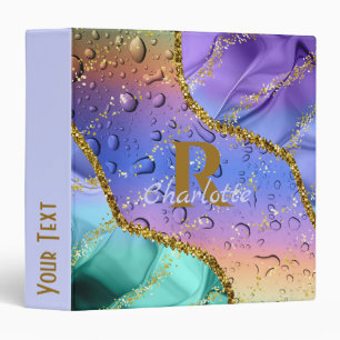 Glittery Purple, Aqua Blue and Emerald Green Ombre Binder