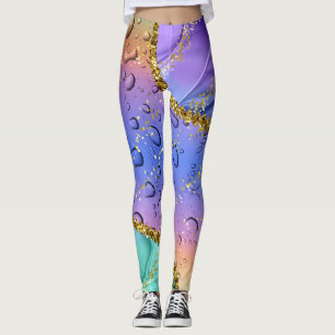 Glittery Purple, Aqua Blue and Emerald Green Ombre Leggings