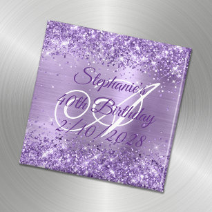 Glittery Purple Foil Fancy Monogram 40th Birthday Magnet