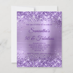 Glittery Purple Foil Monogram 50 & Fabulous Invite