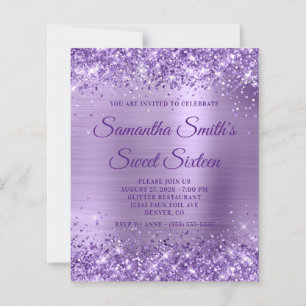 Glittery Purple Foil Monogram Sweet Sixteen Invite