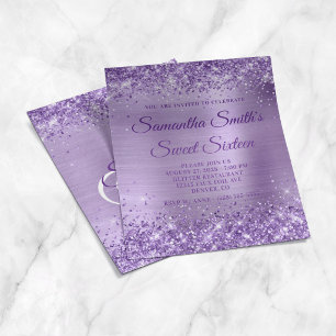 Glittery Purple Foil Monogram Sweet Sixteen Invite Flyer