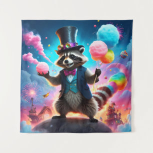 Glittery Raccoon and Dragon Carnival Tapestry