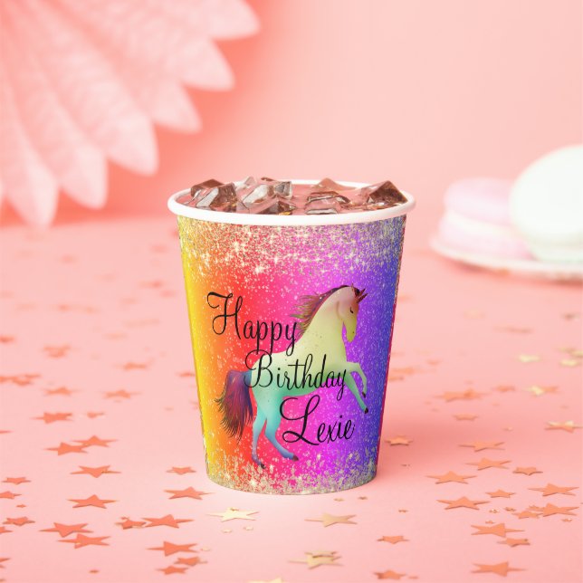 Glittery Rainbow Unicorn Birthday  Paper Cups (Insitu)