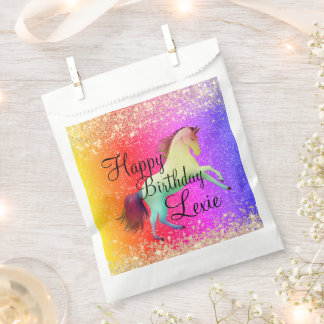 Glittery Rainbow Unicorn Birthday Personalized Favour Bag