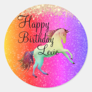 Glittery Rainbow Unicorn    Classic Round Sticker