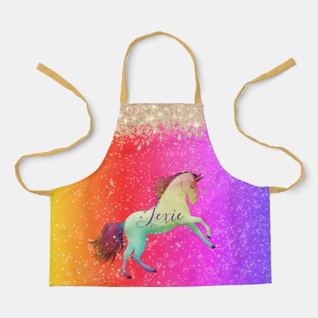 Glittery Rainbow Unicorn Personalized  Apron (Front)