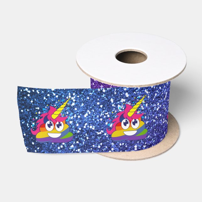 Glittery Rainbow Unicorn Poop Emoji Ribbon Satin Ribbon (Spool)