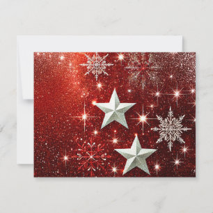 Glittery Red Background with Snowflakes Holiday Card