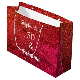 Glittery Red Colourful 50 Fabulous Birthday Modern Large Gift Bag