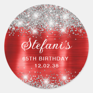 Glittery Red Foil 65th Birthday Classic Classic Round Sticker
