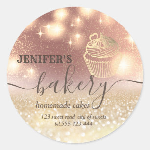 Glittery  rolling pin & whisk chef script bakery classic round sticker