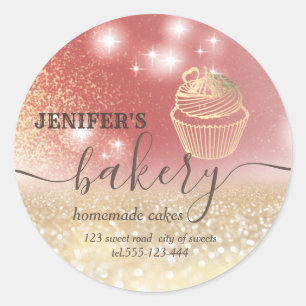 Glittery  rolling pin & whisk chef script bakery classic round sticker