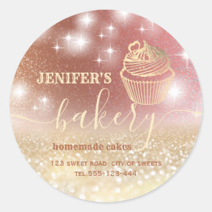 Glittery  rolling pin & whisk chef script bakery classic round sticker