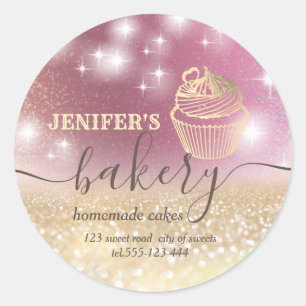 Glittery  rolling pin & whisk chef script bakery classic round sticker