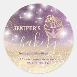 Glittery  rolling pin & whisk chef script bakery classic round sticker
