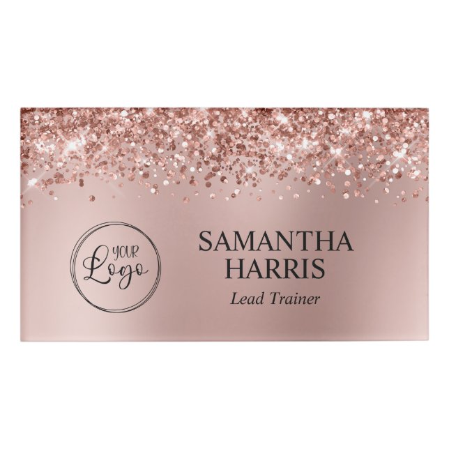 Glittery Rose Gold Blur Logo Name Tag (Front)