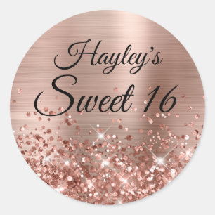 Glittery Rose Gold Faux Foil Sweet 16 Classic Round Sticker