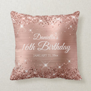 Glittery Rose Gold Foil 16th Birthday Throw Pillow