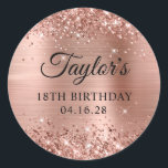 Glittery Rose Gold Foil 18th Birthday Classic Round Sticker<br><div class="desc">Create your own 18th birthday party favour stickers. Girly faux sparkly rose gold glitter on the top and bottom edge, over a faux pink blush rose gold brushed metal style ombre foil. Customize the font styles to create your own favour sticker design for her special celebration. A classic elegant calligraphy...</div>
